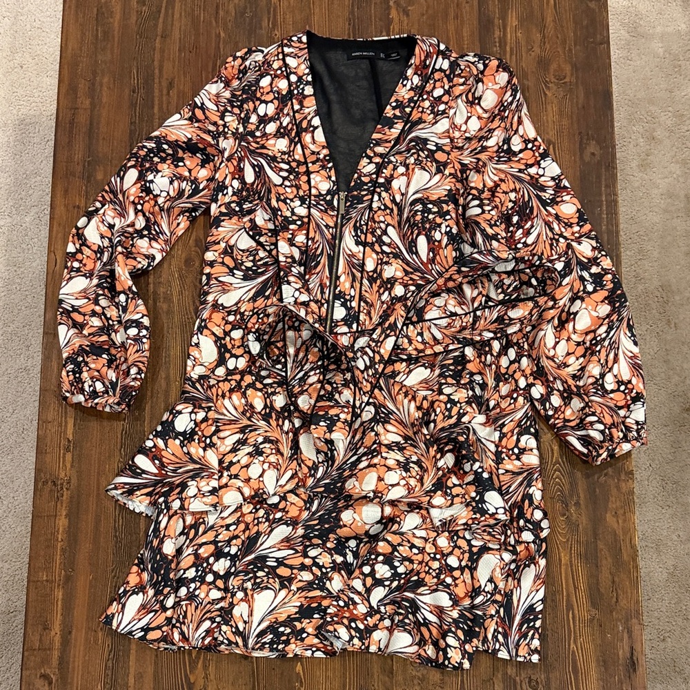 Karen Millen Abstract Print Long Sleeve Dress Size 6